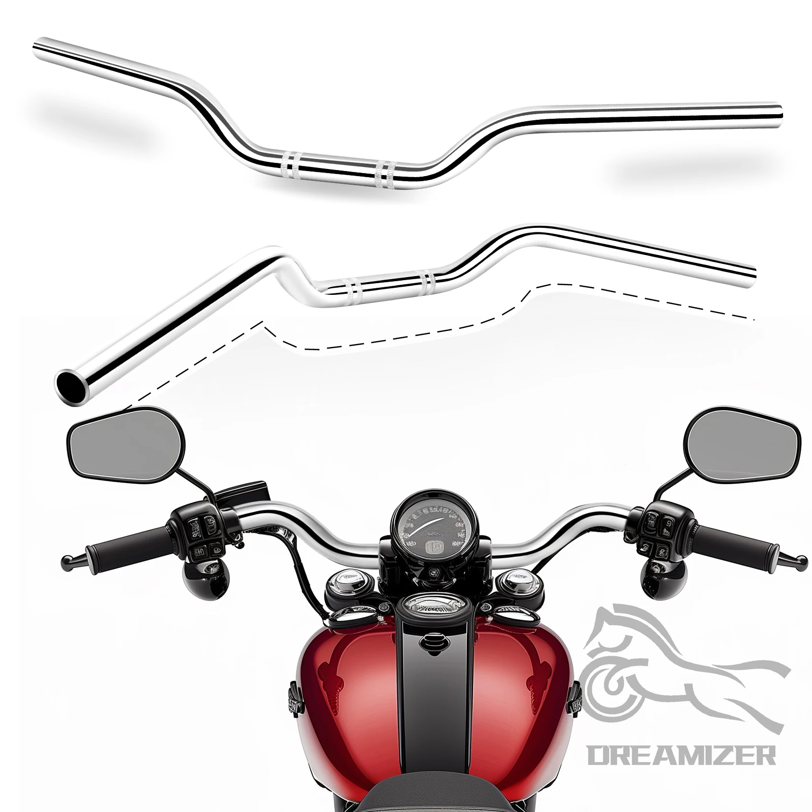7/8" 22mm 25mm Handlebar Universal Motorcycle Drag Handle Bar For Honda Suzuki Yamaha Kawasaki Old School Bobber Dirt Bike thumbnail 2