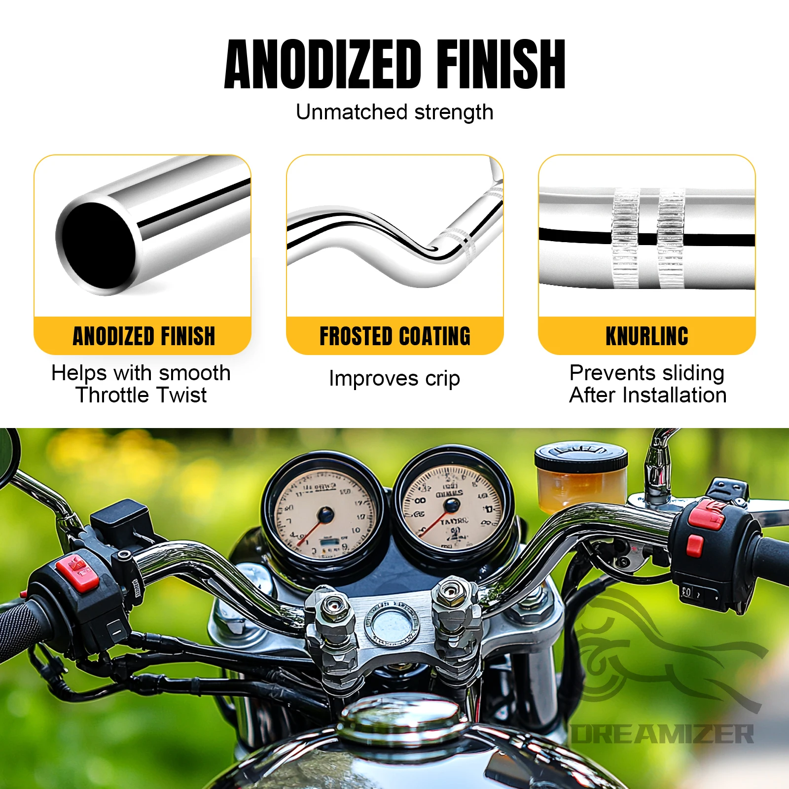 7/8" 22mm 25mm Handlebar Universal Motorcycle Drag Handle Bar For Honda Suzuki Yamaha Kawasaki Old School Bobber Dirt Bike thumbnail 3