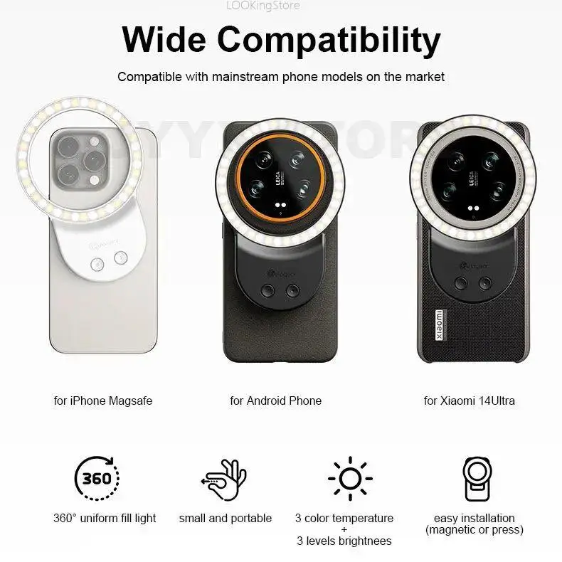 Fotorgear Mini Selfie Ring Light Magnetic Phone Fill Light for iPhone Xiaomi 14 Ultra for Live Photography Selfies thumbnail 5