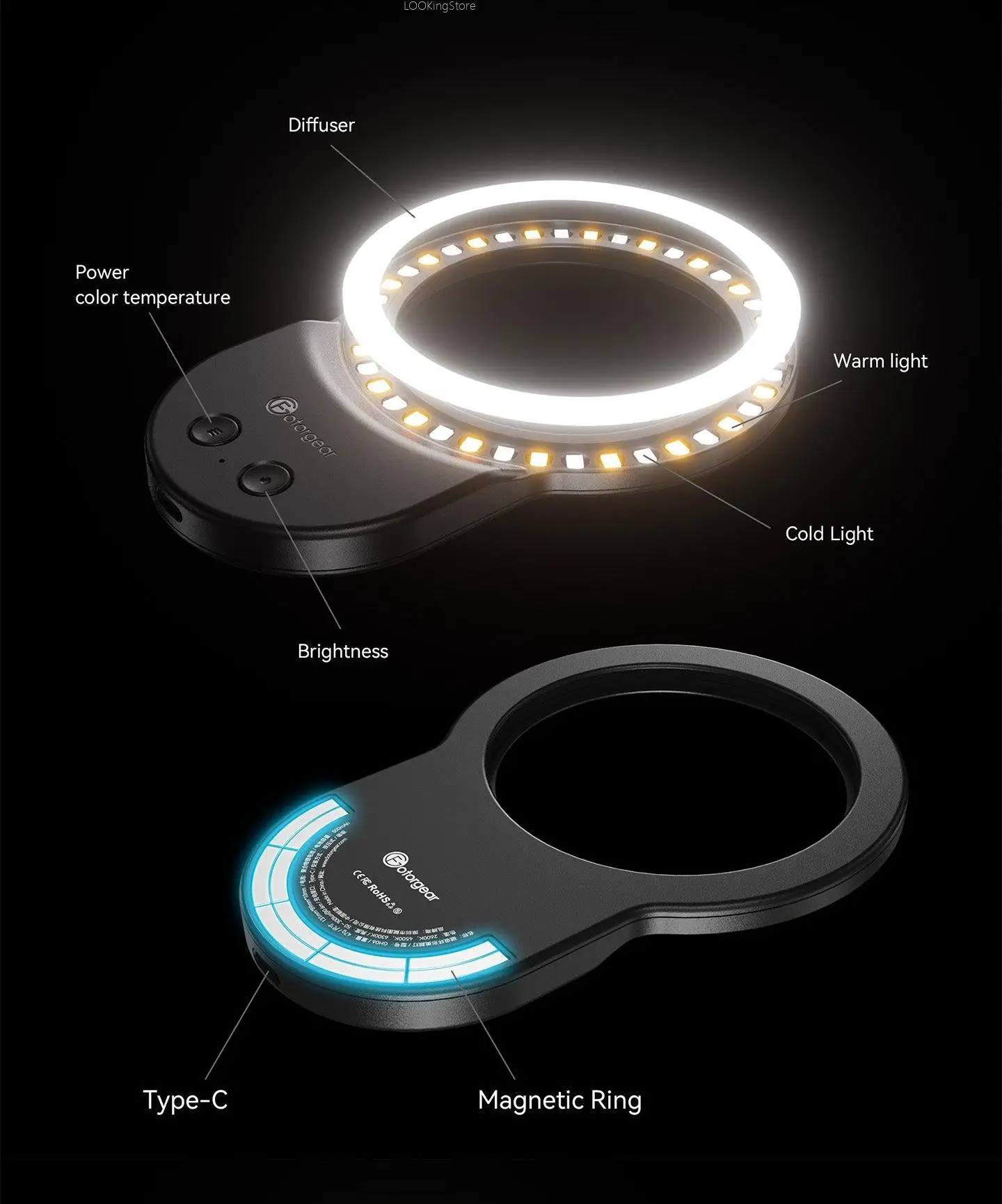 Fotorgear Mini Selfie Ring Light Magnetic Phone Fill Light for iPhone Xiaomi 14 Ultra for Live Photography Selfies thumbnail 2
