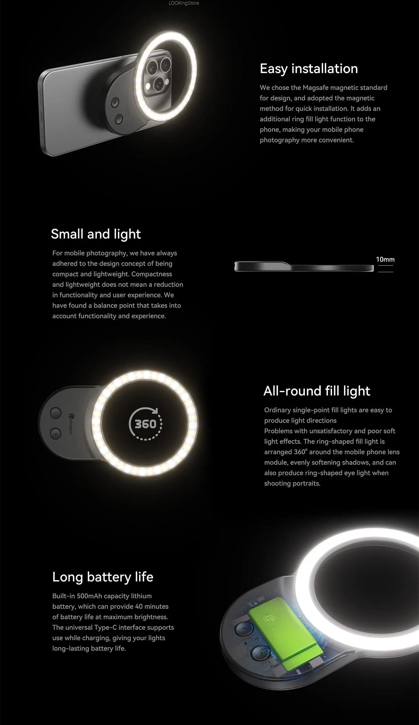 Fotorgear Mini Selfie Ring Light Magnetic Phone Fill Light for iPhone Xiaomi 14 Ultra for Live Photography Selfies thumbnail 3