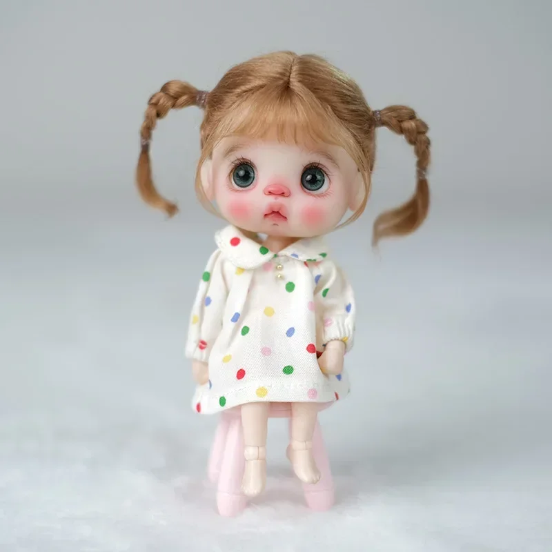 Ponytail hair student hair bun cute braided bangs half-tied mohair soft wig updo For Ob11 1/8 1/12 BJD Doll Accessories 5-6inch thumbnail 4