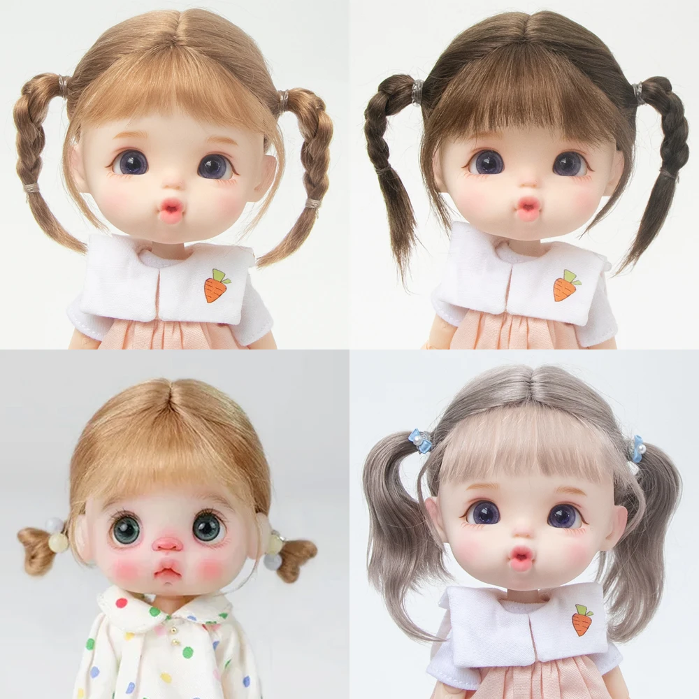 Ponytail hair student hair bun cute braided bangs half-tied mohair soft wig updo For Ob11 1/8 1/12 BJD Doll Accessories 5-6inch thumbnail 2
