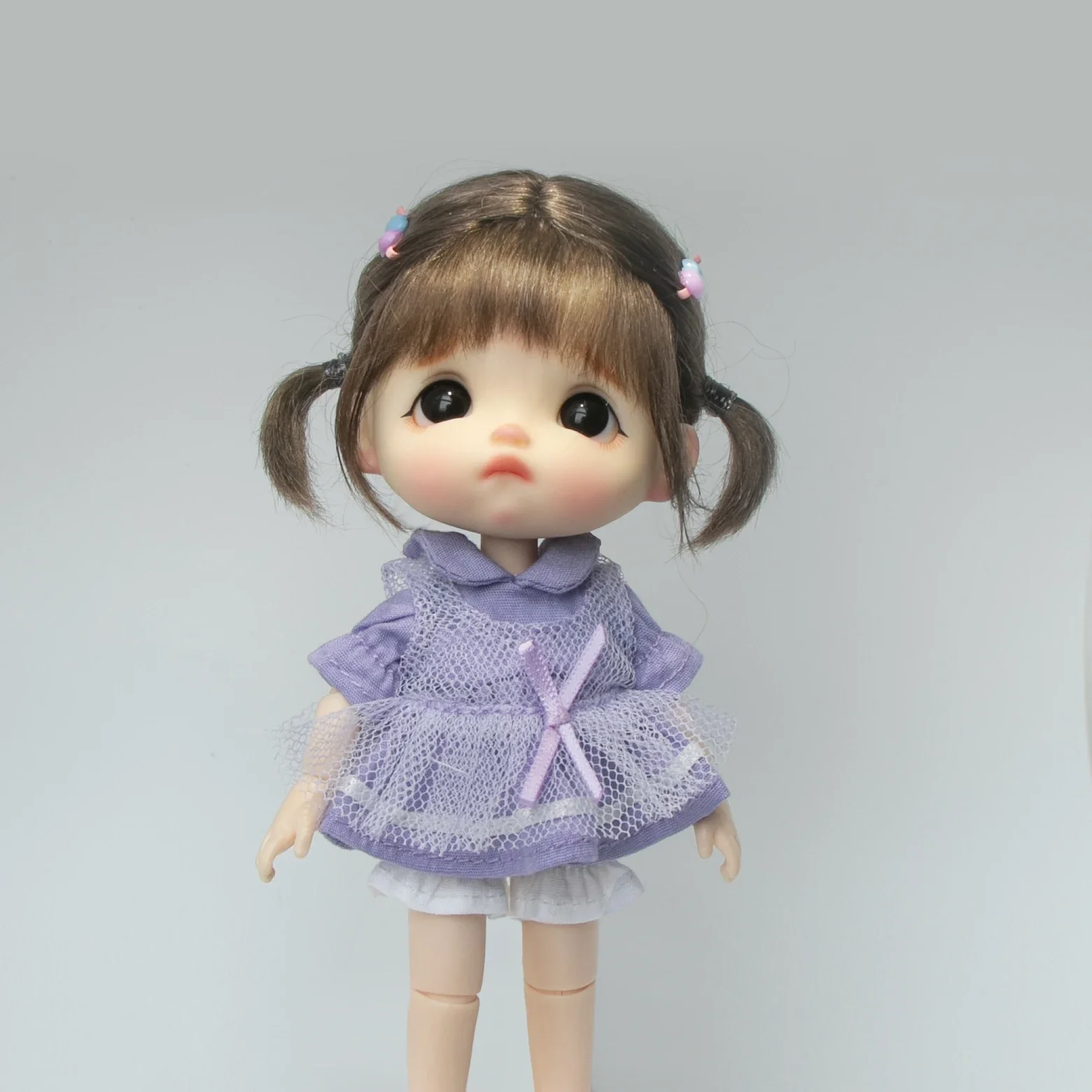 Ponytail hair student hair bun cute braided bangs half-tied mohair soft wig updo For Ob11 1/8 1/12 BJD Doll Accessories 5-6inch thumbnail 5