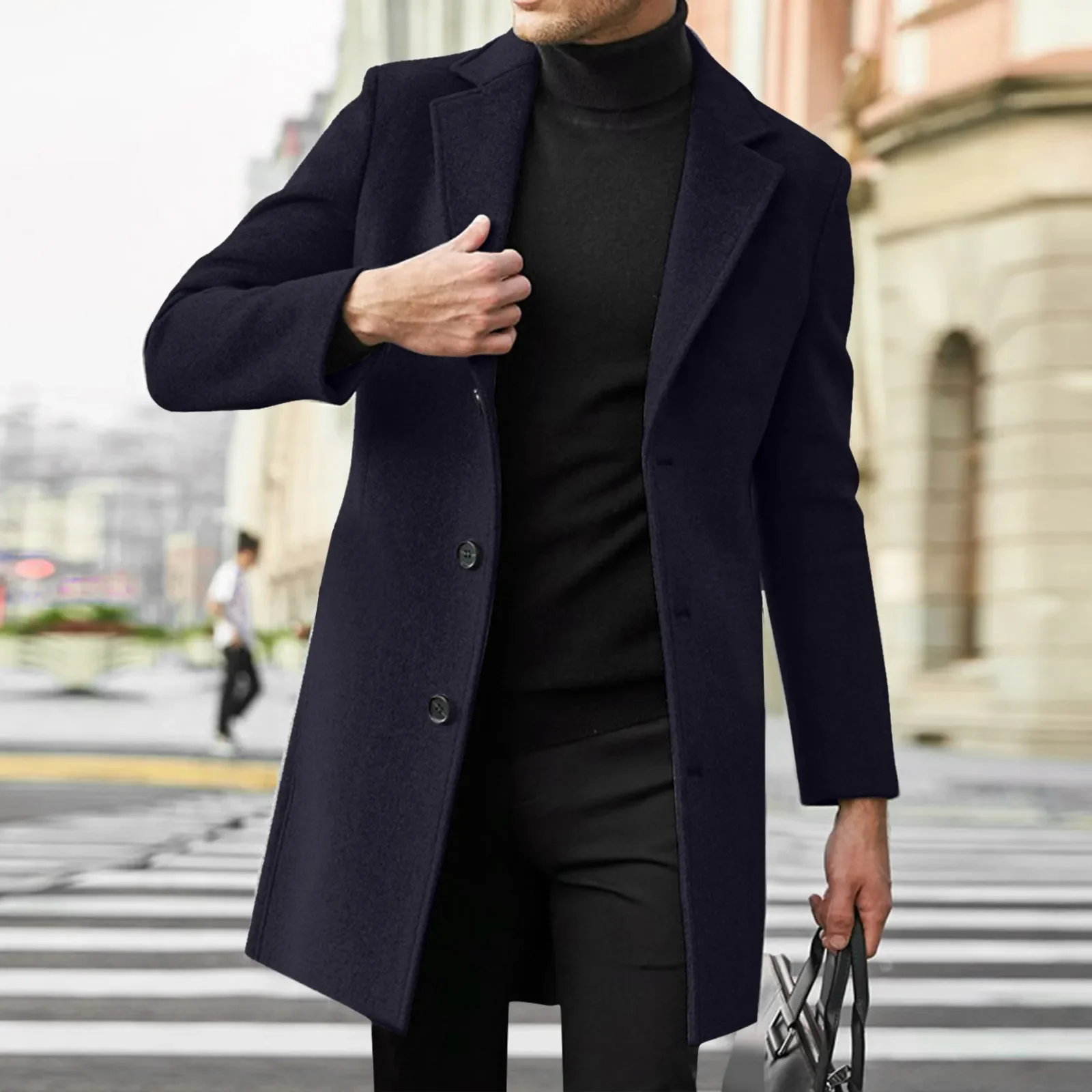 2025 Fashion Mens Wool & Blends Mens Casual Business Trench Coat Mens Leisure Overcoat Male Punk Style Blends Dust Jackets Coats thumbnail 4