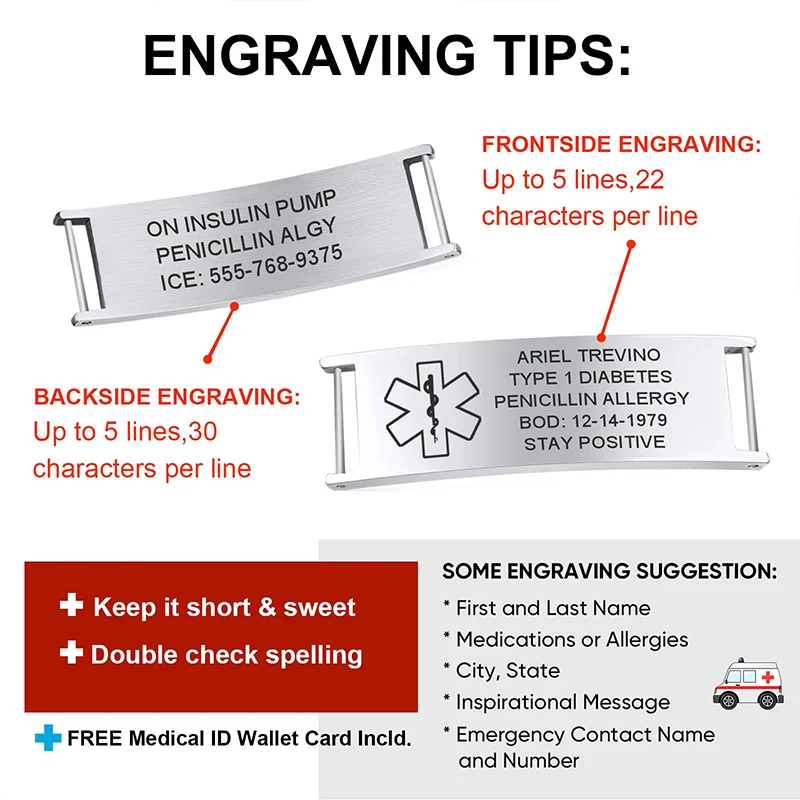 Custom Medical ID Bracelet Medilert Bracelets for Men Women Engraving Stainless Steel Medic ID Bracelet Wristband for Dad Mom thumbnail 6