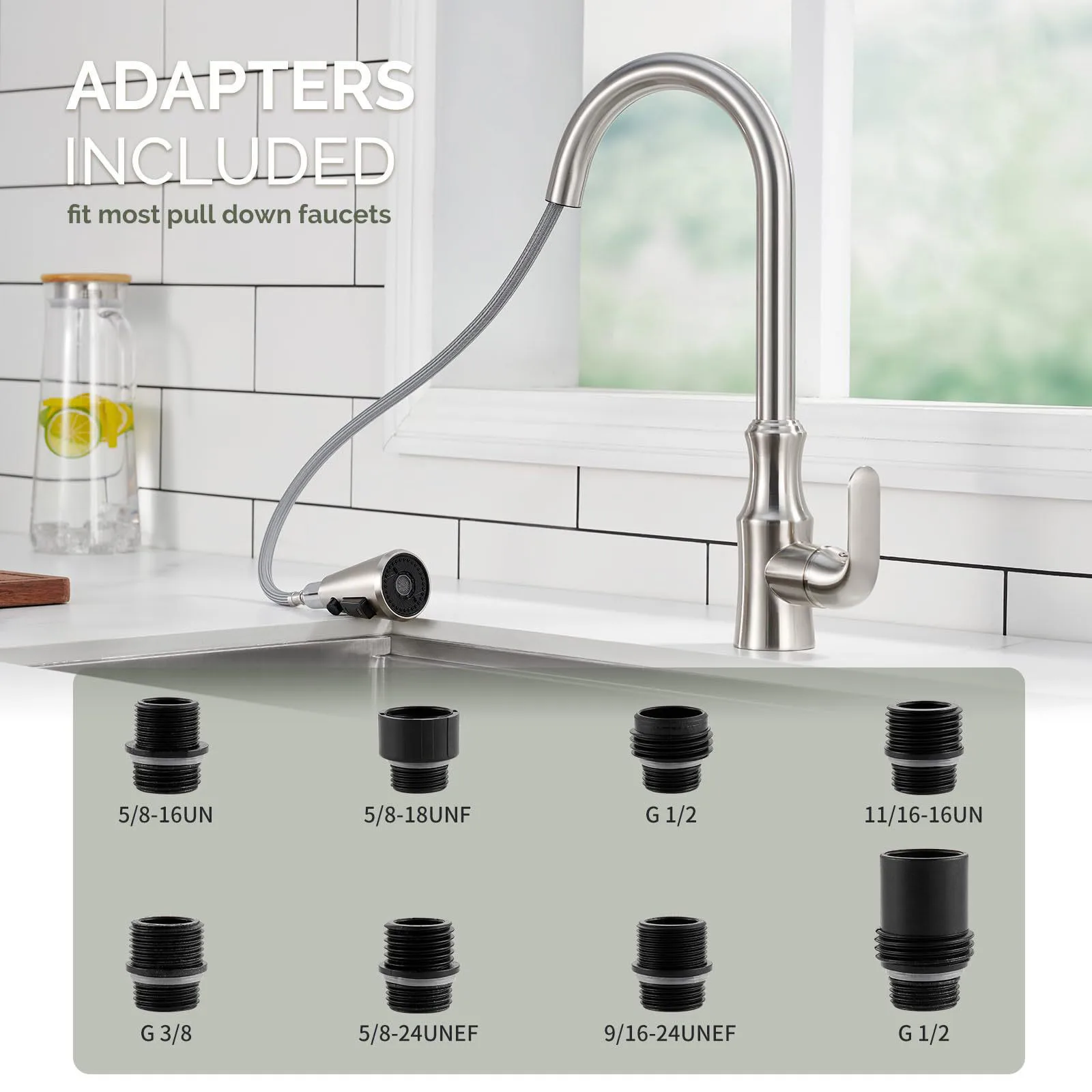 Kitchen Faucet Head Replacement, Premium 3 Function Pull Down Spray Head With 9 Adapters, Kitchen Sink Faucet Head Compatible thumbnail 5
