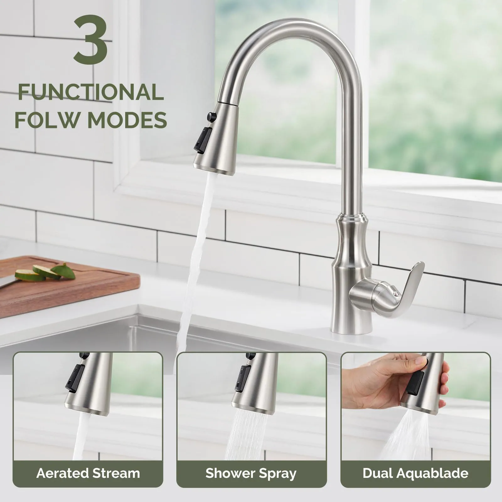 Kitchen Faucet Head Replacement, Premium 3 Function Pull Down Spray Head With 9 Adapters, Kitchen Sink Faucet Head Compatible thumbnail 6