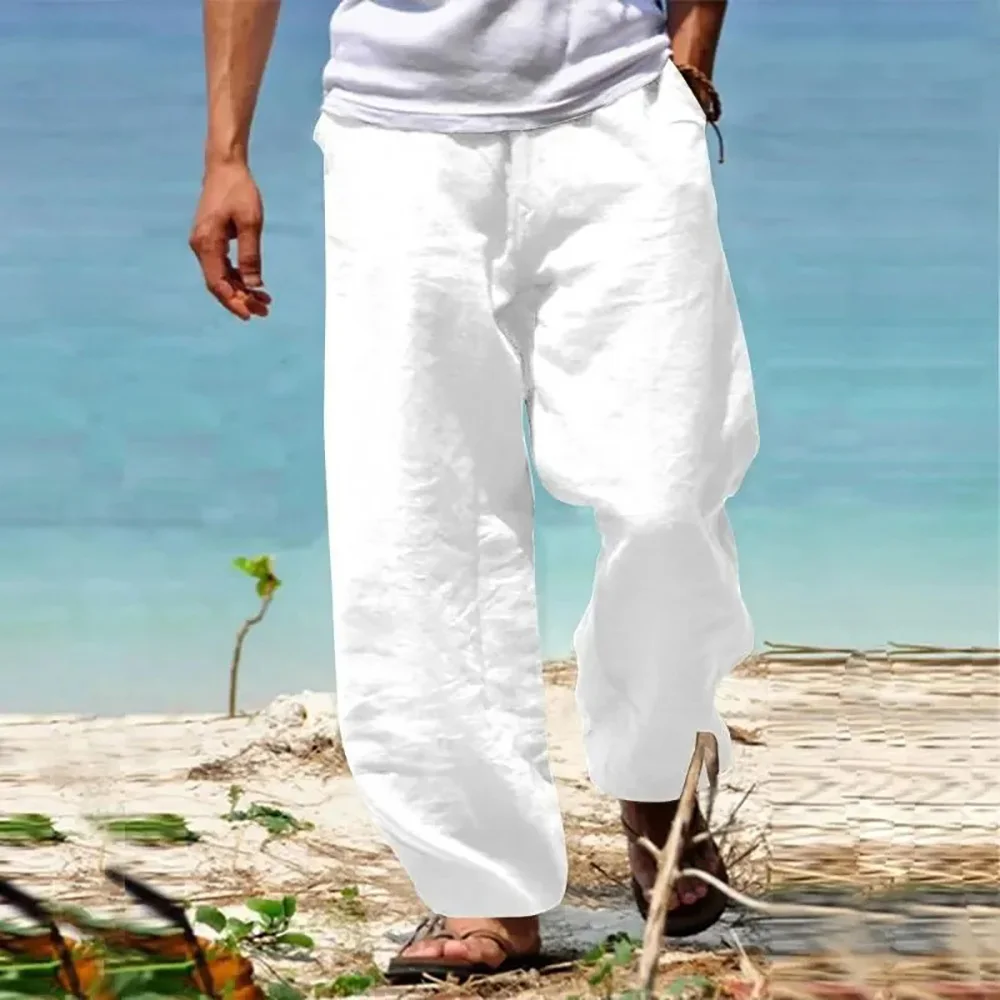 Men's Linen Cotton Pants Straight Leg Breathable Lightweight Beach Style Cozy Trousers Casual Spring Summer Pants thumbnail 2