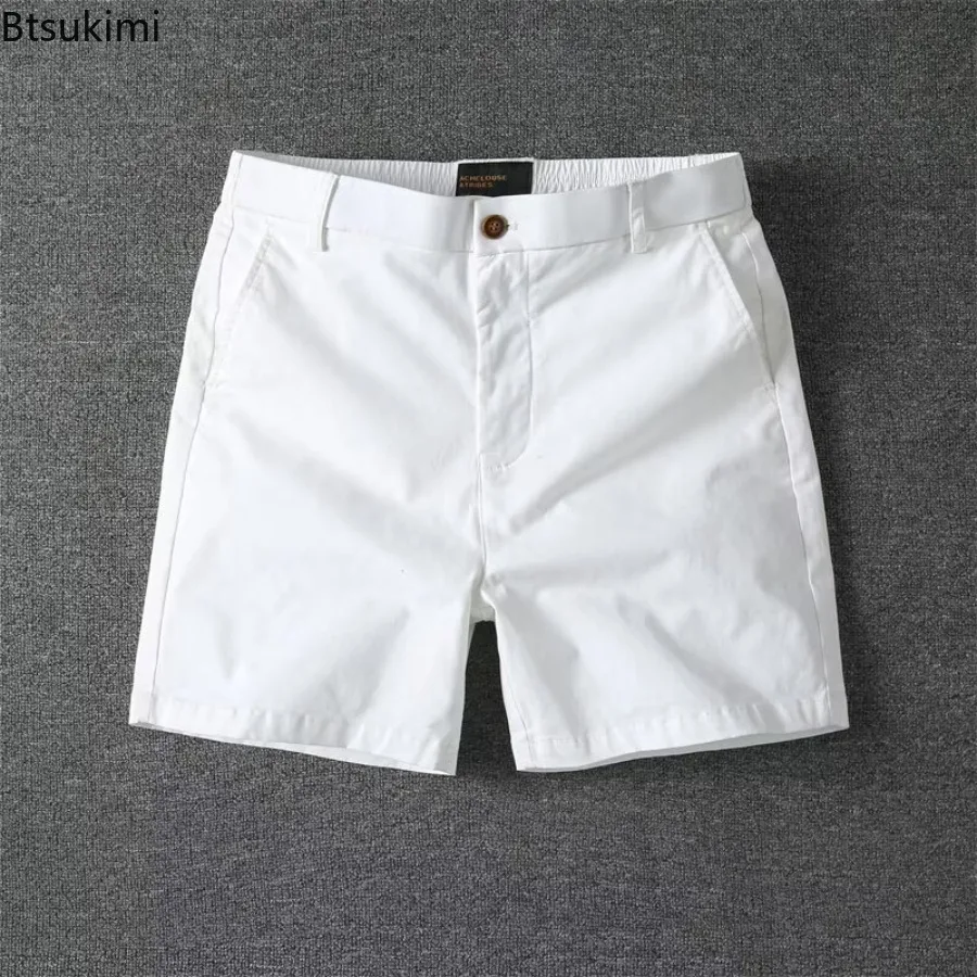 Men's Summer Casual Shorts Pure Cotton Solid Color Stretchy Straight Pants Trendy Hight Waist Elastic Waist Quarter Beach Pants thumbnail 2