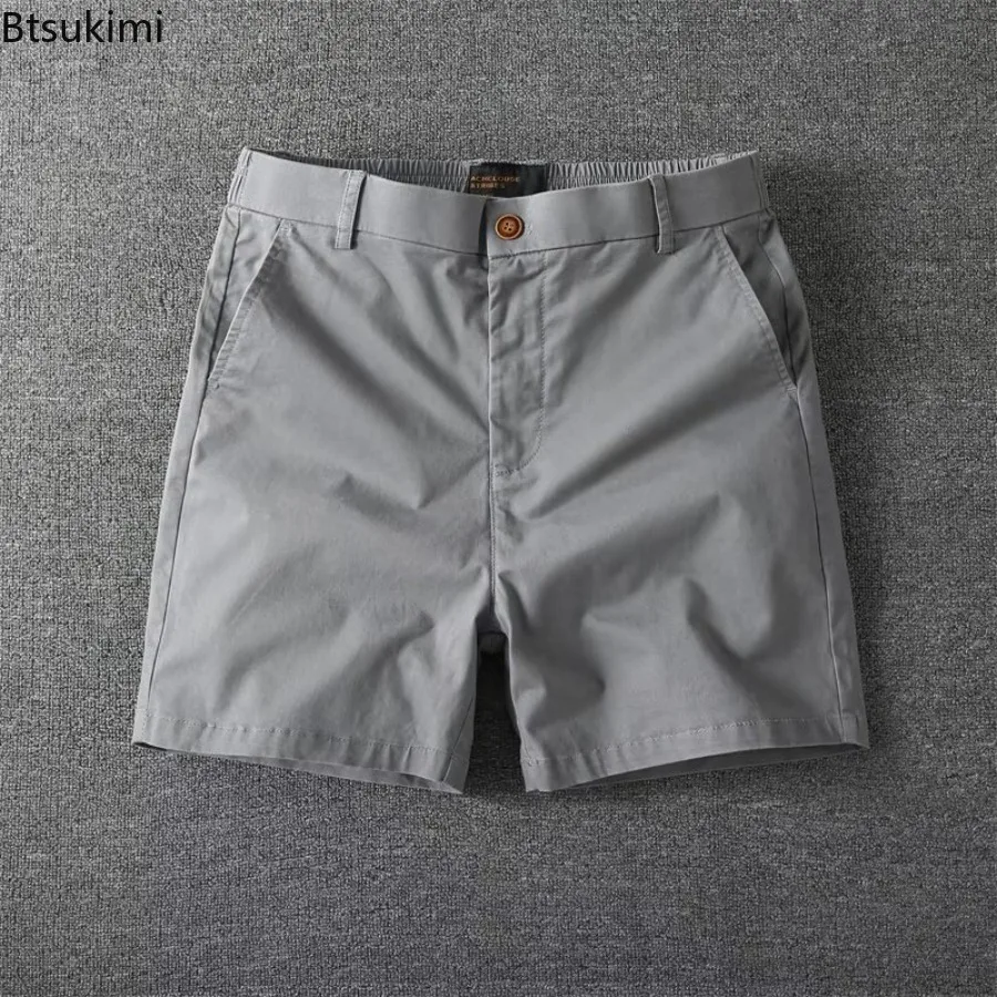 Men's Summer Casual Shorts Pure Cotton Solid Color Stretchy Straight Pants Trendy Hight Waist Elastic Waist Quarter Beach Pants thumbnail 5