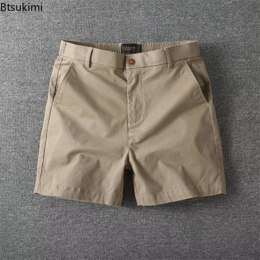 Men's Summer Casual Shorts Pure Cotton Solid Color Stretchy Straight Pants Trendy Hight Waist Elastic Waist Quarter Beach Pants thumbnail 3