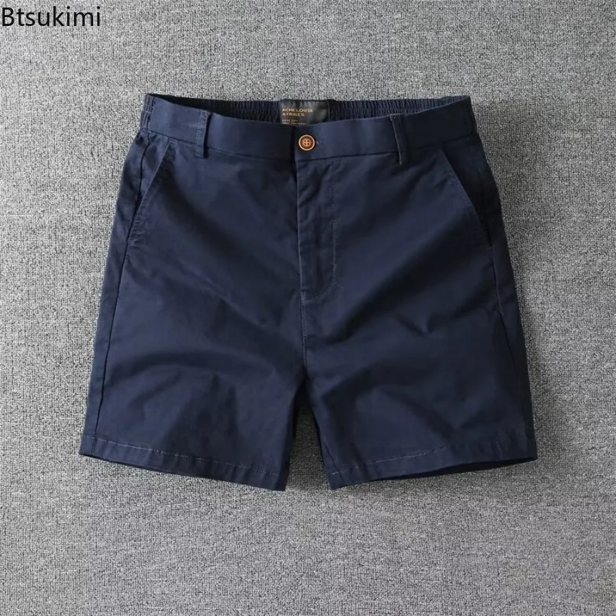 Men's Summer Casual Shorts Pure Cotton Solid Color Stretchy Straight Pants Trendy Hight Waist Elastic Waist Quarter Beach Pants thumbnail 6