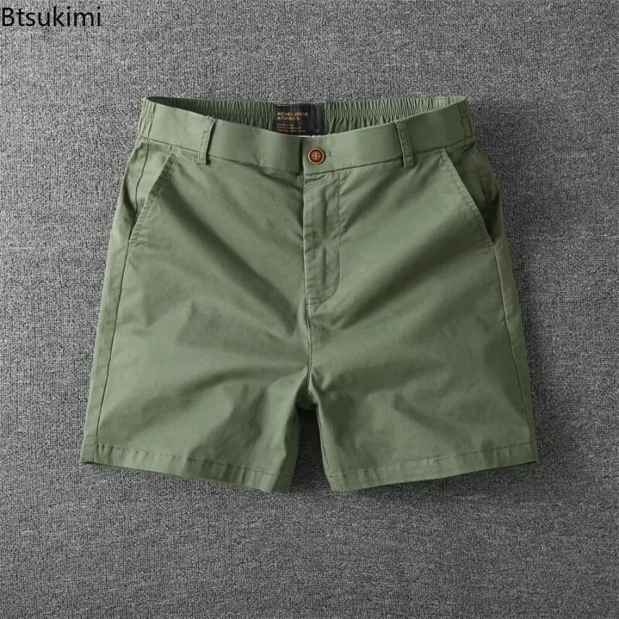 Men's Summer Casual Shorts Pure Cotton Solid Color Stretchy Straight Pants Trendy Hight Waist Elastic Waist Quarter Beach Pants thumbnail 4