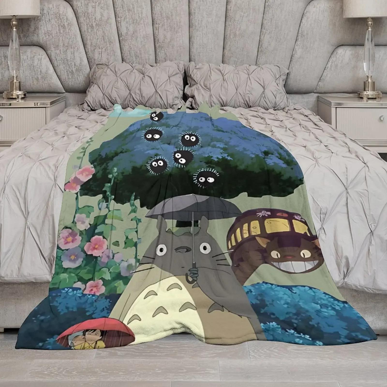 Fluffy Anime Totoro Throw Blanket for Sofa Knee Soft Luxury Home Decor Throws Cute Childrens Garden Bed Blankets