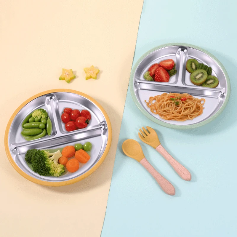 New Kids Tableware - 304 Stainless Steel Divided Plate with Silicone Suction Base for Babies thumbnail 2