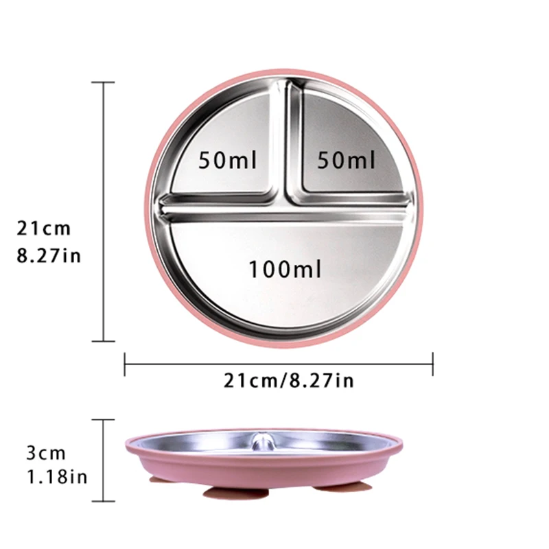New Kids Tableware - 304 Stainless Steel Divided Plate with Silicone Suction Base for Babies thumbnail 5