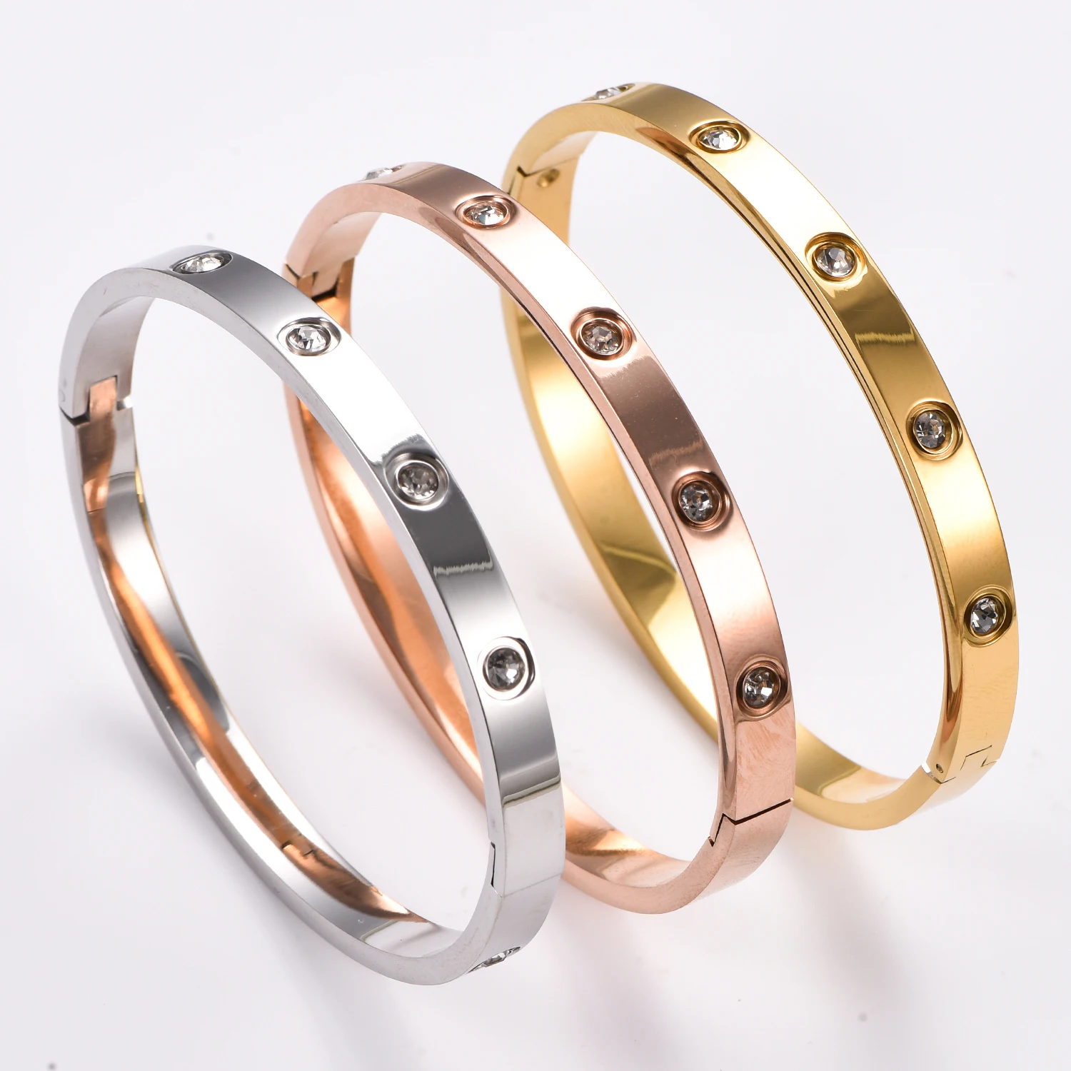 6mm Wide Exquisite Zircon Openable Bracelet for Women ,Stainless Steel Polished Bangle Bracelets,Girl Jewelry Gifts thumbnail 2