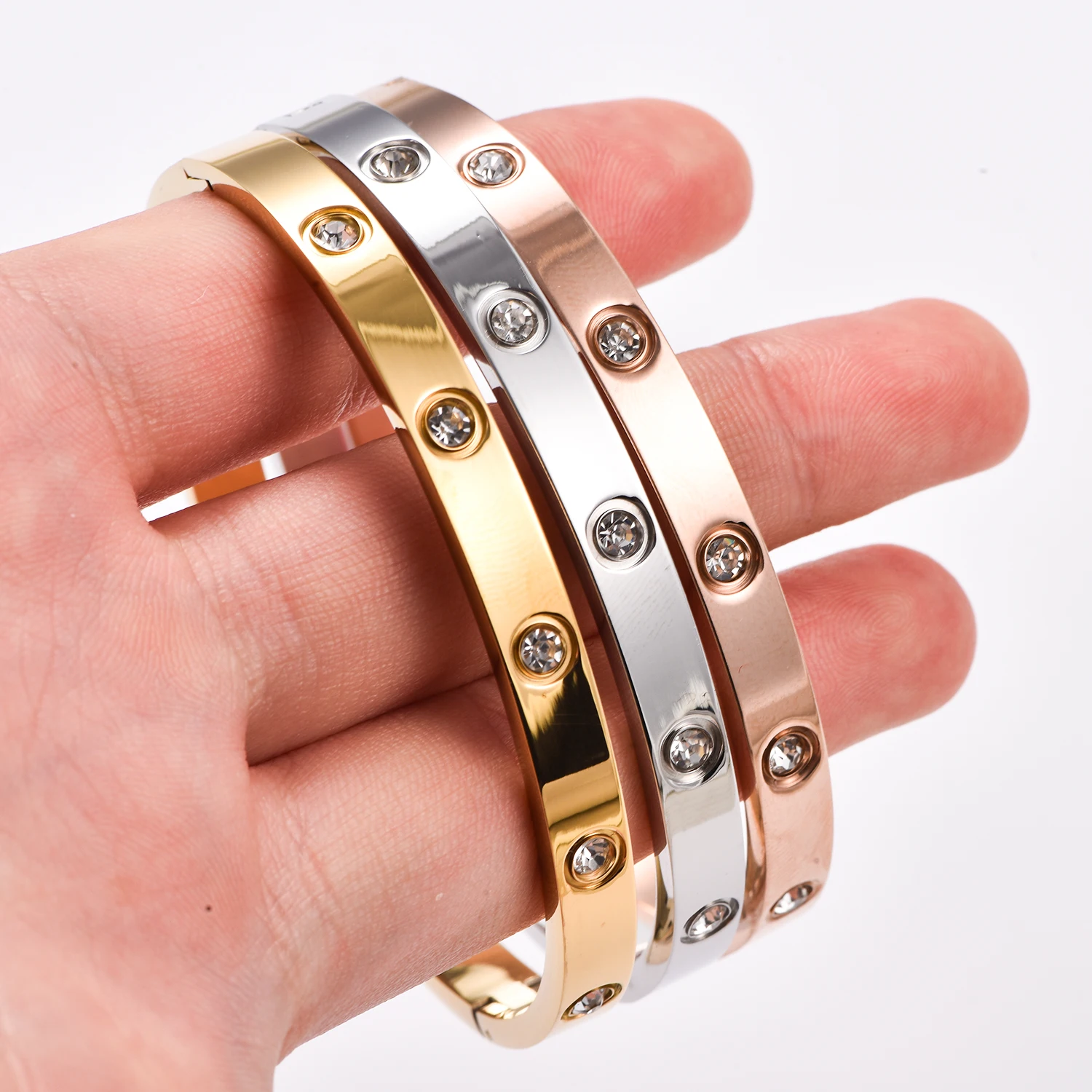 6mm Wide Exquisite Zircon Openable Bracelet for Women ,Stainless Steel Polished Bangle Bracelets,Girl Jewelry Gifts thumbnail 6
