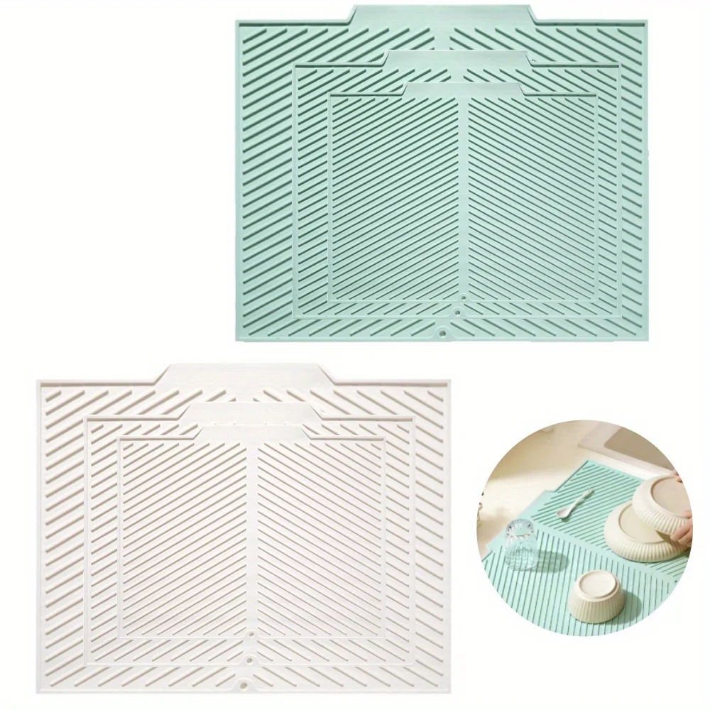 Silicone Dish Drying Mat, Collapsible Quick-Drying Non-Slip Draining Board Mats, Folding Drainer Pot Mat, Heat Resistant Mat