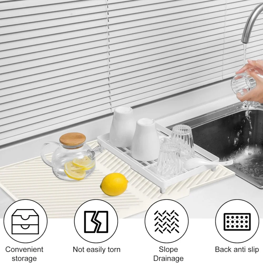 Silicone Dish Drying Mat, Collapsible Quick-Drying Non-Slip Draining Board Mats, Folding Drainer Pot Mat, Heat Resistant Mat thumbnail 3