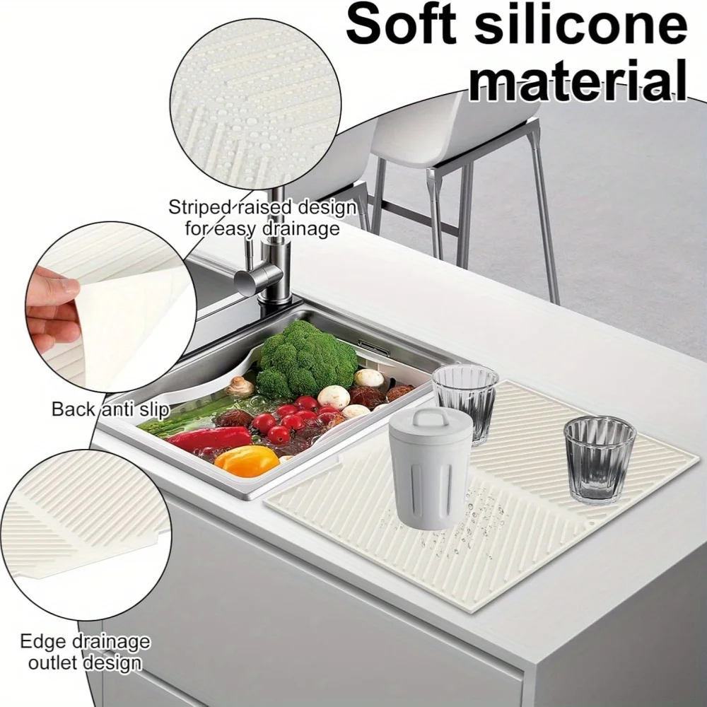 Silicone Dish Drying Mat, Collapsible Quick-Drying Non-Slip Draining Board Mats, Folding Drainer Pot Mat, Heat Resistant Mat thumbnail 5