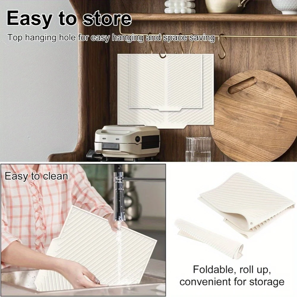 Silicone Dish Drying Mat, Collapsible Quick-Drying Non-Slip Draining Board Mats, Folding Drainer Pot Mat, Heat Resistant Mat thumbnail 4