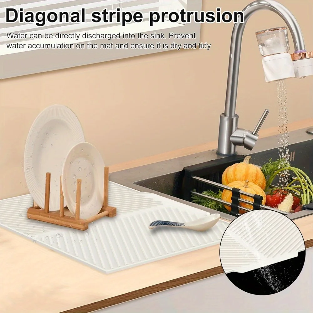 Silicone Dish Drying Mat, Collapsible Quick-Drying Non-Slip Draining Board Mats, Folding Drainer Pot Mat, Heat Resistant Mat thumbnail 2