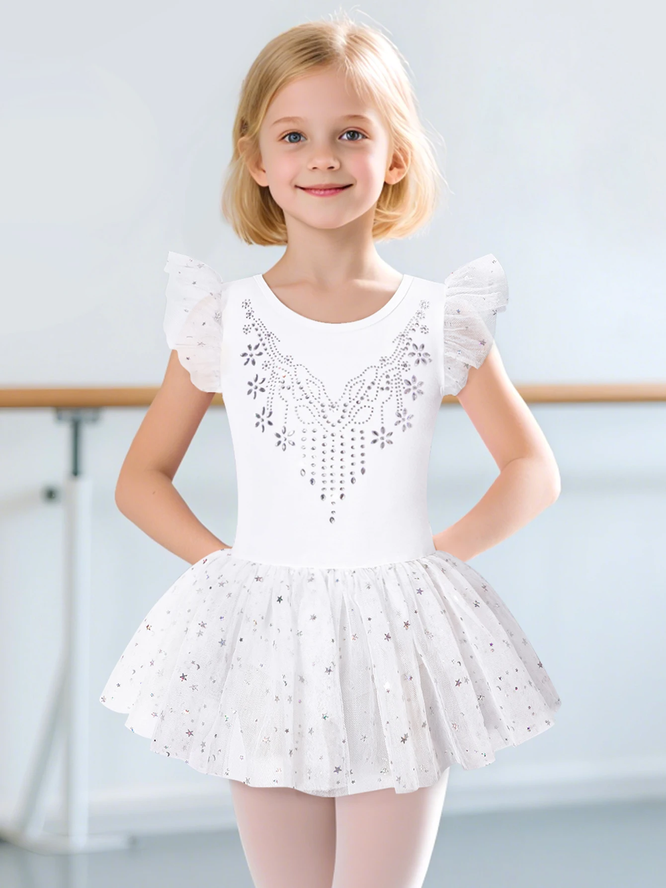 Girls Dance Leotards for Ballet Dress Shiny Tutu Skirted Leotard Gymnastics Bodysuit Ballet Wear Stage Performance Costume thumbnail 6