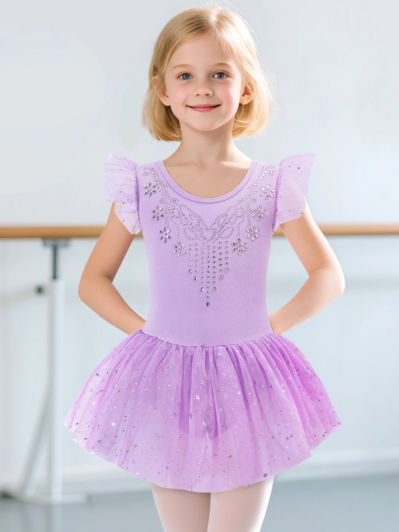 Girls Dance Leotards for Ballet Dress Shiny Tutu Skirted Leotard Gymnastics Bodysuit Ballet Wear Stage Performance Costume thumbnail 4