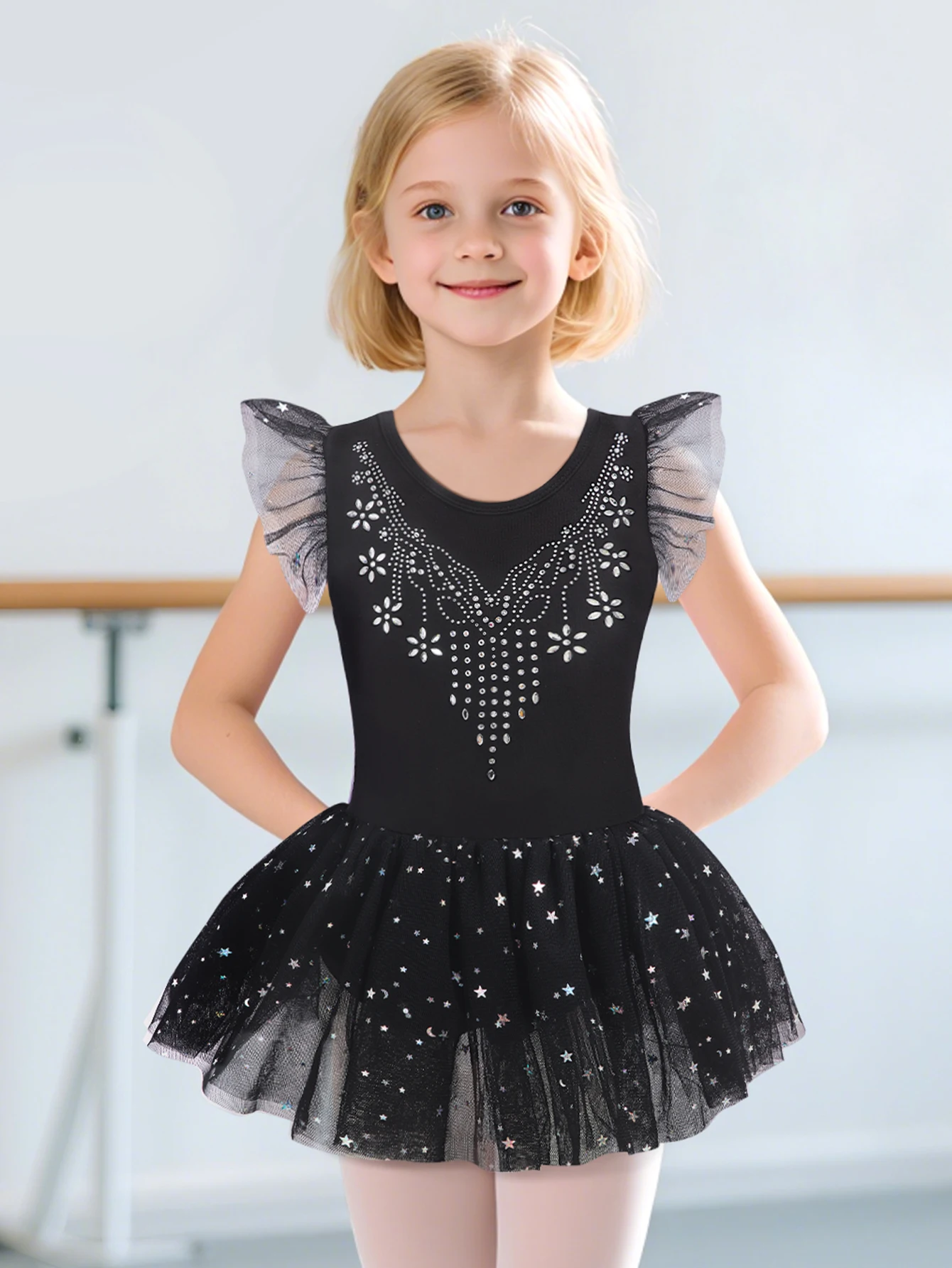Girls Dance Leotards for Ballet Dress Shiny Tutu Skirted Leotard Gymnastics Bodysuit Ballet Wear Stage Performance Costume thumbnail 3