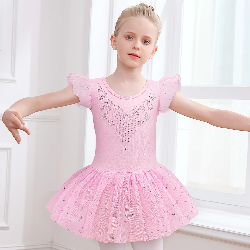 Girls Dance Leotards for Ballet Dress Shiny Tutu Skirted Leotard Gymnastics Bodysuit Ballet Wear Stage Performance Costume
