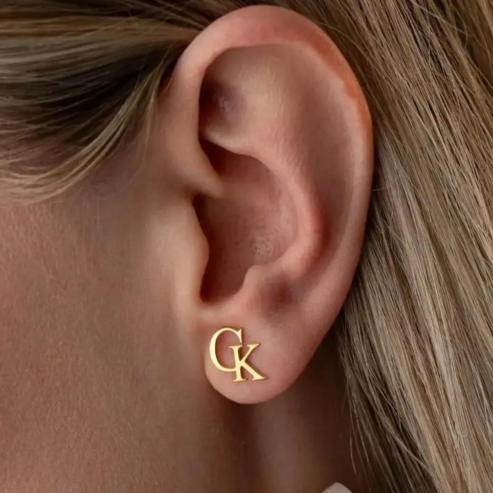 Custom Tiny Letters Names Stud Earrings For Women Gold Color Stainless Steel Double Initials Earring Birthday Christmas Jewelry