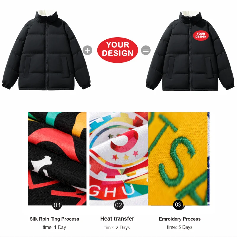 New Men's Parker Coat Logo Customized Printed Warm Casual Jacket Thickened Winter Coat Down Jacket Solid Color Fashion Jacket thumbnail 5