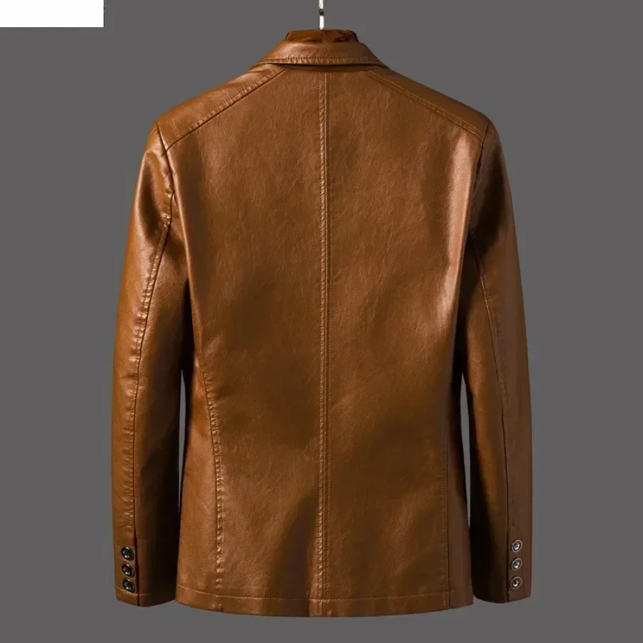 New Leather Jacket Men's Business Casual Lapel PU Leather Blazers Fashion Solid Slim Korean Style Leather Coat Big Size 6XL thumbnail 4