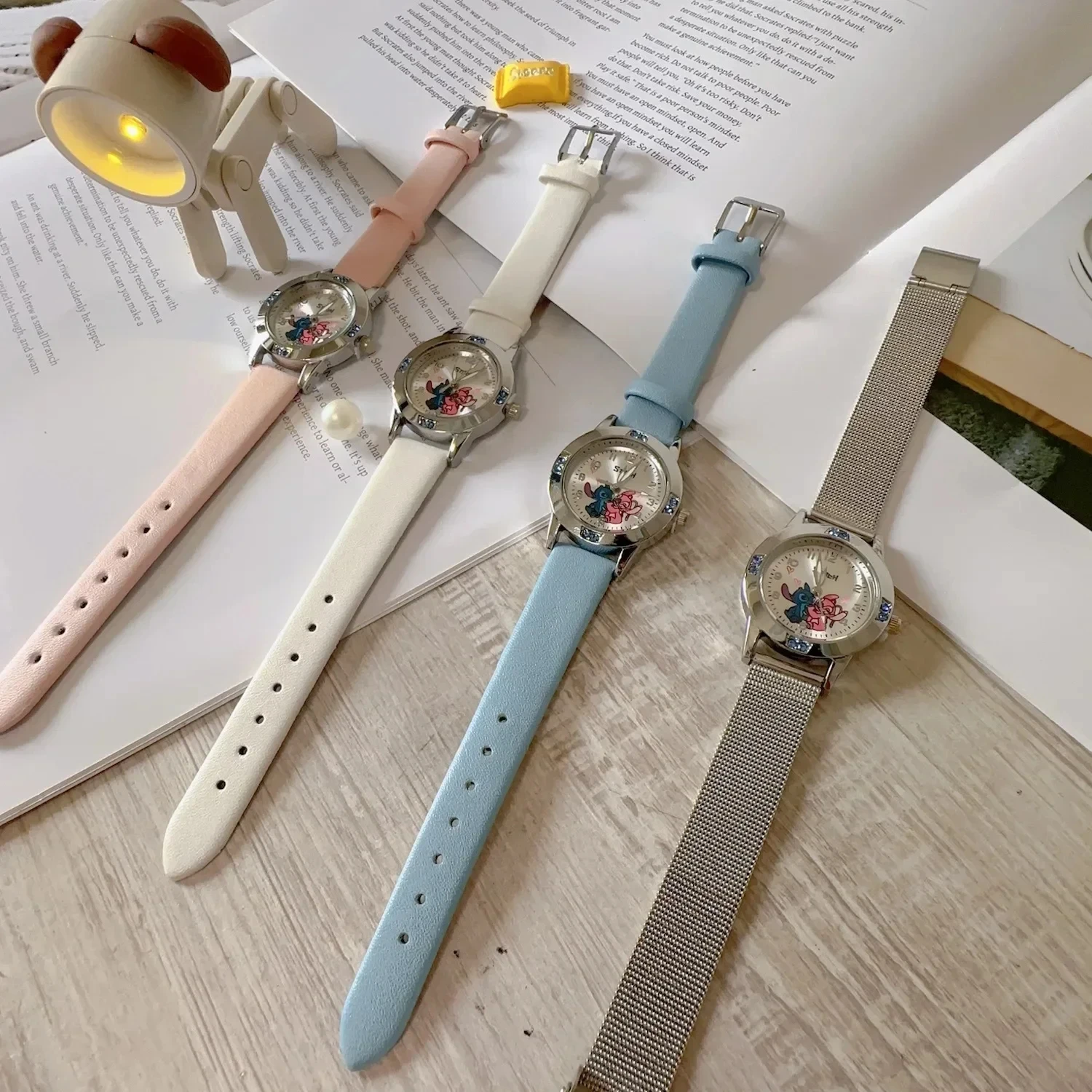 Disney Stitch Cartoon Women Watch Steel Belt High Quality Diamond Quartz Watch Ladies Girl Wristwatch with Hello Kitty Bracelet thumbnail 5