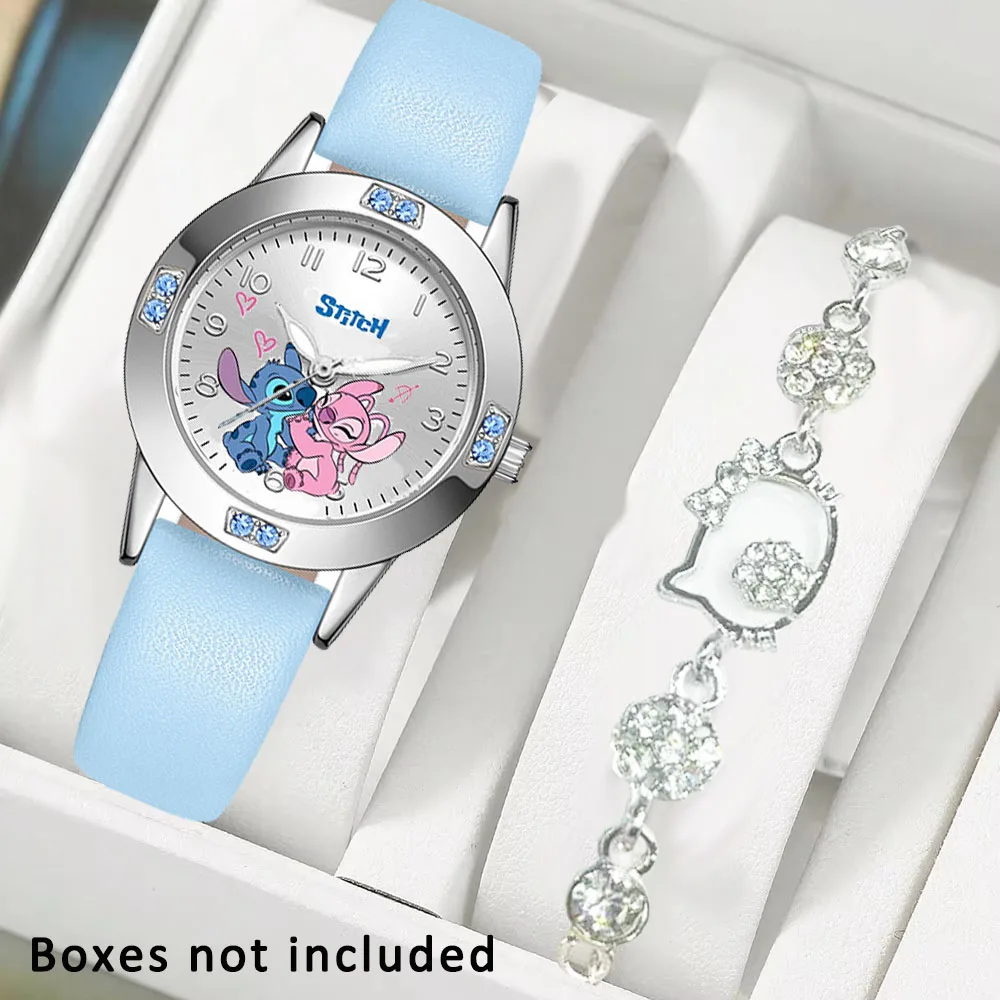 Disney Stitch Cartoon Women Watch Steel Belt High Quality Diamond Quartz Watch Ladies Girl Wristwatch with Hello Kitty Bracelet thumbnail 3