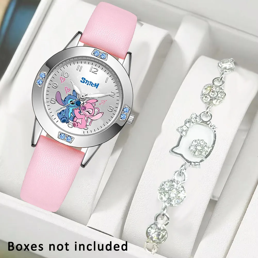 Disney Stitch Cartoon Women Watch Steel Belt High Quality Diamond Quartz Watch Ladies Girl Wristwatch with Hello Kitty Bracelet thumbnail 2