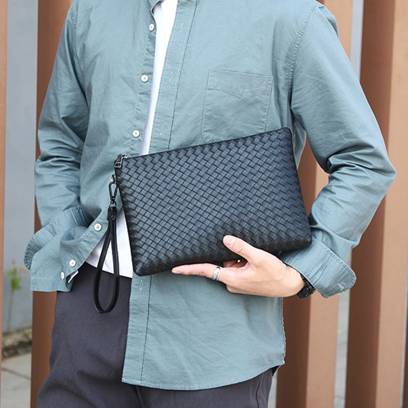 Handcrafted Soft Leather Men's Handbag Casual Large Capacity Leather Briefcase Fashionable Men's Clutch Bag for Business 2025
