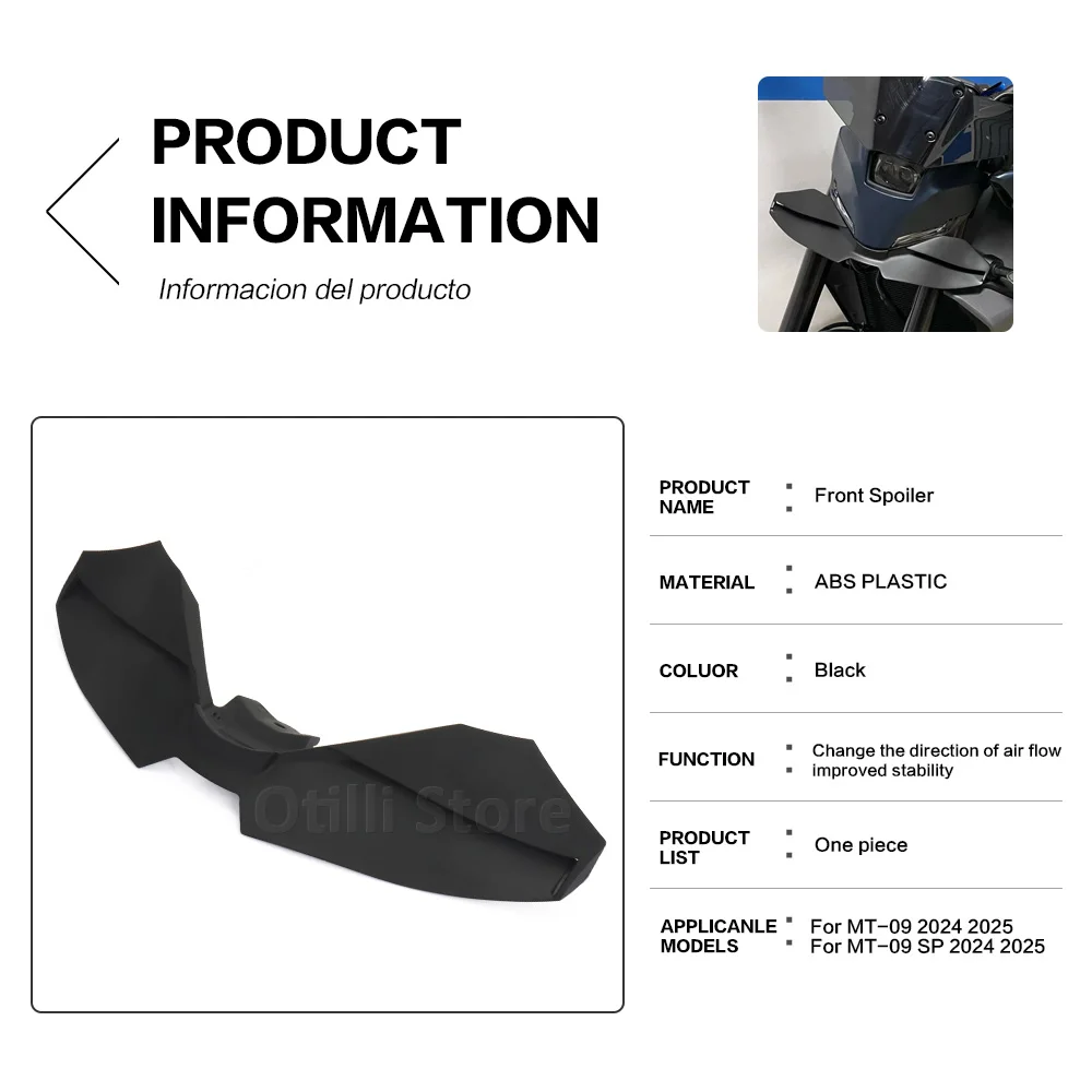 New Motorcycle Black Naked Front Spoiler Winglet Aerodynamic Wing Kit Spoiler For YAMAHA MT-09 SP MT 09 MT09 2024 2025 thumbnail 3
