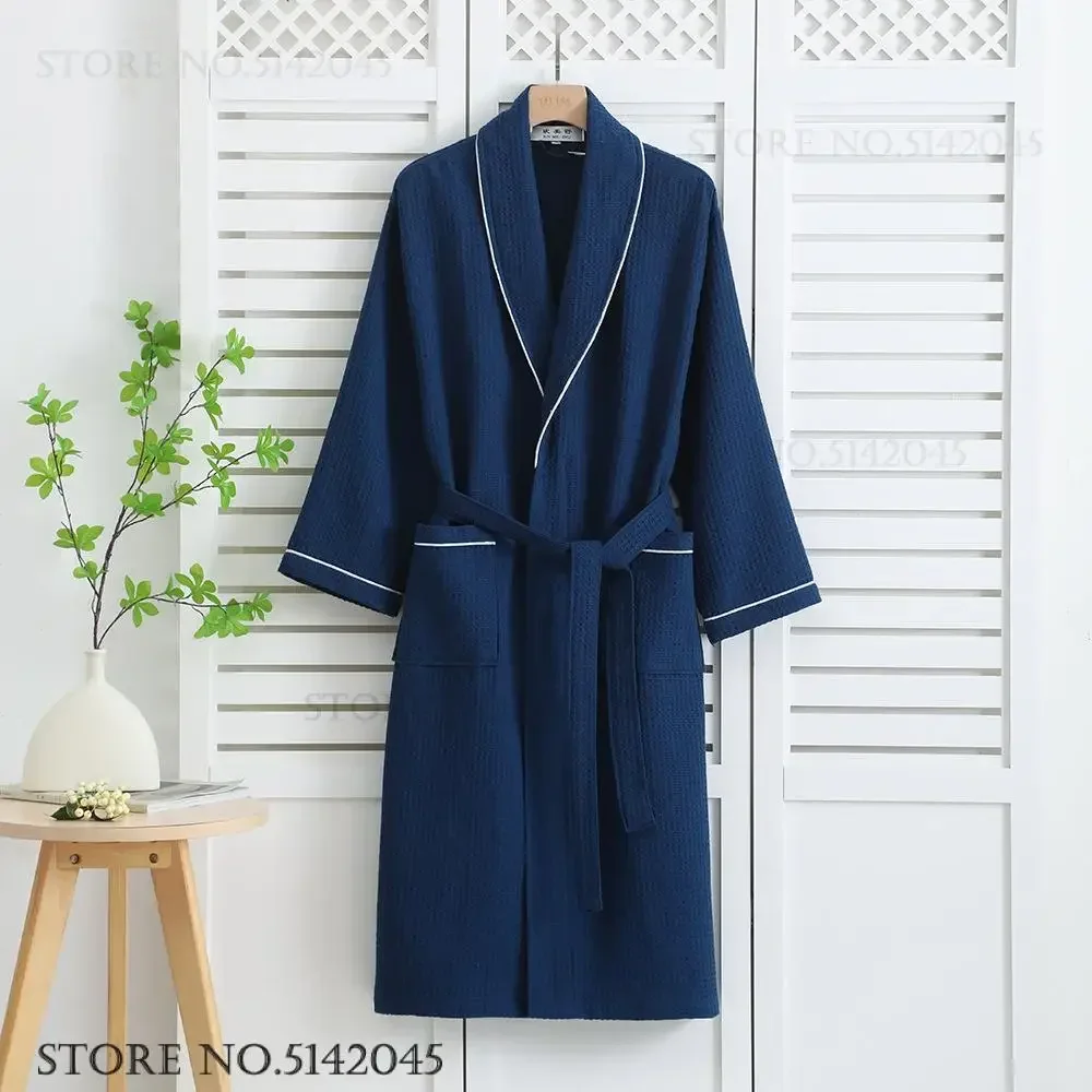 100% Cotton Couple Robe Waffle Bathrobe Gown Kimono Yukata Home Clothes Casual Women Sleepwar Nightwear Spring Summer Loungewear thumbnail 4