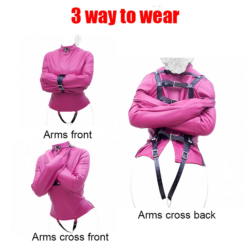 SM Games Bondage Straight Jacket Harness,Slave Role Gimp Costumes Sextoys BDSM Leather Lingerie Straitjacket with Crotch Strap thumbnail 5
