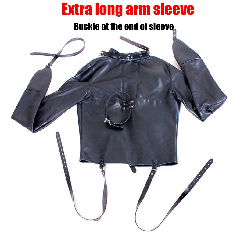 SM Games Bondage Straight Jacket Harness,Slave Role Gimp Costumes Sextoys BDSM Leather Lingerie Straitjacket with Crotch Strap thumbnail 6