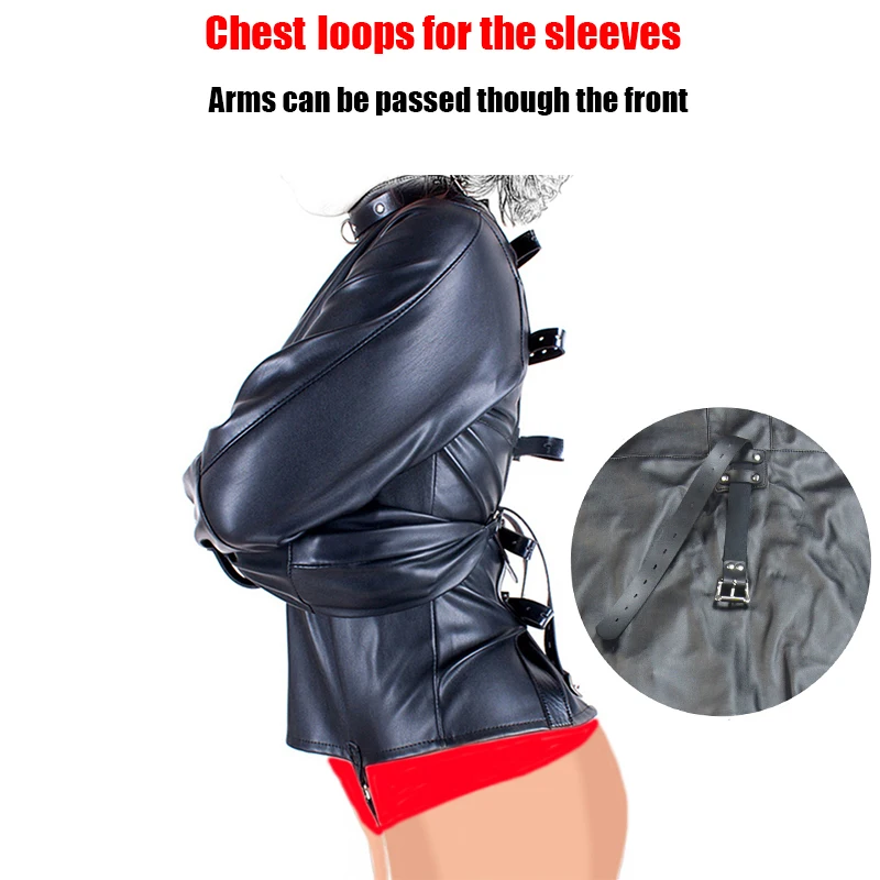 SM Games Bondage Straight Jacket Harness,Slave Role Gimp Costumes Sextoys BDSM Leather Lingerie Straitjacket with Crotch Strap thumbnail 3