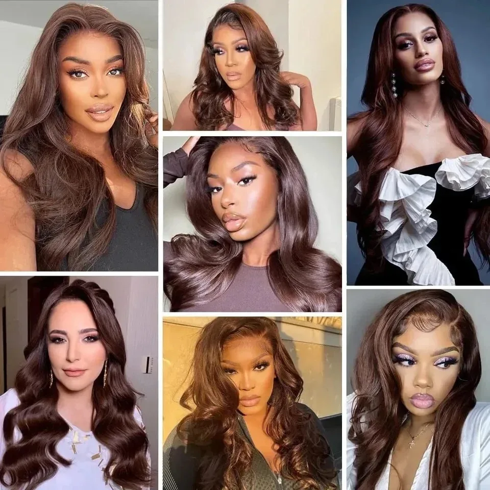 Loose Wave Brown Chocolate Color Synthetic 13X4X1 Lace Front Wig For Black Women Prepucked Bleach Knots Glueless Wig Daily Party thumbnail 4