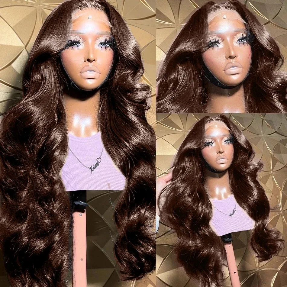 Loose Wave Brown Chocolate Color Synthetic 13X4X1 Lace Front Wig For Black Women Prepucked Bleach Knots Glueless Wig Daily Party thumbnail 3