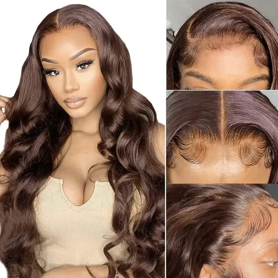 Loose Wave Brown Chocolate Color Synthetic 13X4X1 Lace Front Wig For Black Women Prepucked Bleach Knots Glueless Wig Daily Party thumbnail 5