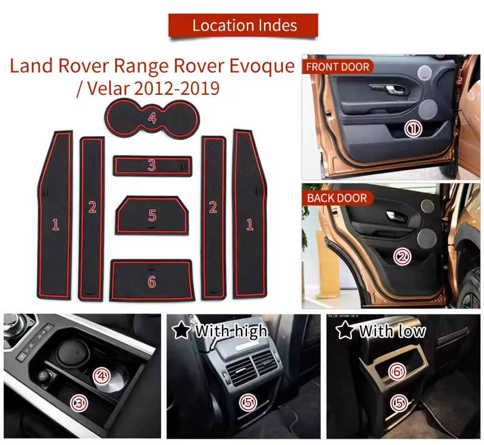for Range Rover Evoque 2012-2018 Anti Slip Gate Slot Cup Mat  Non-Slip Pad car interior Accessories thumbnail 3