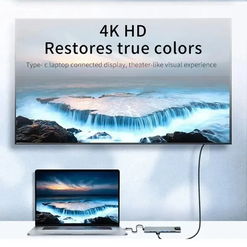 For MacBook Notebook Laptop Computer USB C Hub 8 in 1 Type C 3.1 To 4K HDMI Adapter with RJ45 SD/TF Card Reader PD Fast Charge thumbnail 3