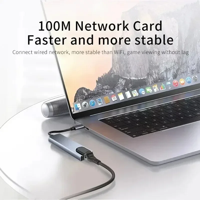 For MacBook Notebook Laptop Computer USB C Hub 8 in 1 Type C 3.1 To 4K HDMI Adapter with RJ45 SD/TF Card Reader PD Fast Charge thumbnail 4